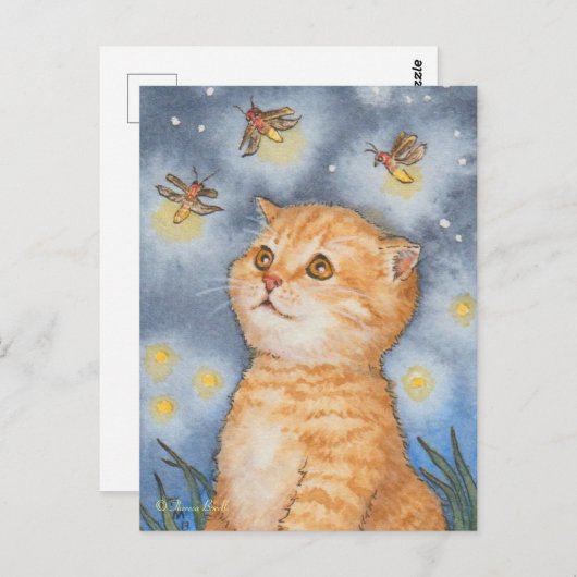 Niedlich Katzenkätzchen mit Feuerwerk Postkarte (Vorne/Hinten)