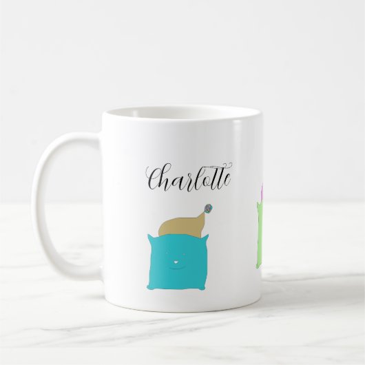 Niedlich Katzenkatze Illustration Mit Monogramm Kaffeetasse (Links)