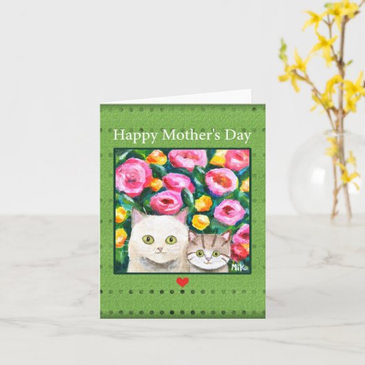 Niedlich Katzenmutter und Kätzchen glücklich Katze Karte (Gelbe Blume)