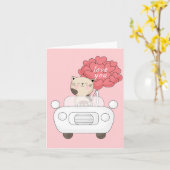 Niedlich Katzenrosa Auto I Liebe Balloon Karte (Gelbe Blume)