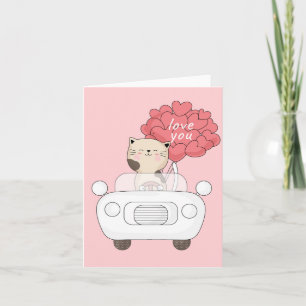 Niedlich Katzenrosa Auto I Liebe Balloon Karte