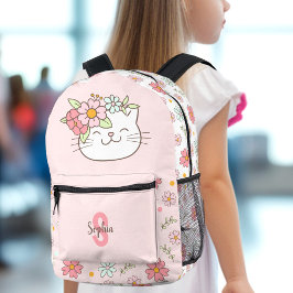 Niedlich Katzenrosa Bläschen Name Monogramm Kinder Bedruckter Rucksack