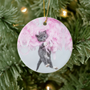 Niedlich Katzenrosa Keramik Ornament