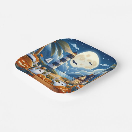 Niedlich, kautisches/kstenförmiges Halloween-Geist Pappteller (Gewinkelt)