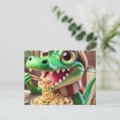 Niedlich Kawaii Alligator Eating Ramen Postkarte (Stehend Vorderseite)