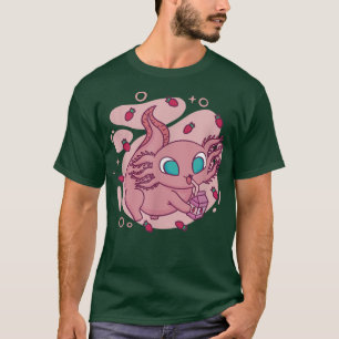Niedlich Kawaii Anime Axolotl Drinks Erdbeermilch T-Shirt