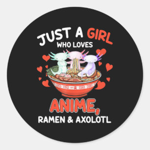 Niedlich Kawaii Anime Axolotl Japanese Ramen Noodl Runder Aufkleber
