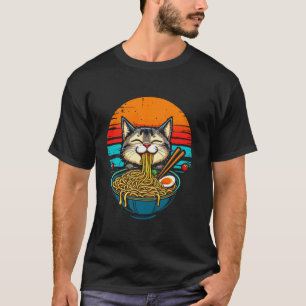 Niedlich Kawaii Anime Cat Eating Ramen Noodles Jap T-Shirt