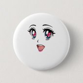 Niedlich Kawaii Anime Girl Face Manga Style Button (Vorderseite)