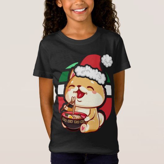 Niedlich Kawaii Anime Shiba Inu Dog Eating Ramen C T-Shirt (Vorderseite)