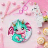 Niedlich Kawaii Aquamarin und Pink Baby Dragon Pappteller (Party)