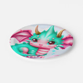 Niedlich Kawaii Aquamarin und Pink Baby Dragon Pappteller (Schrägansicht)