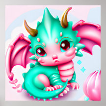 Niedlich Kawaii Aquamarin und Pink Baby Dragon