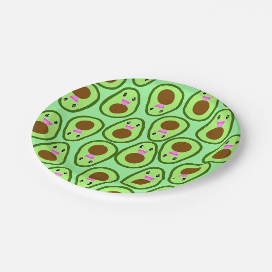 Niedlich Kawaii Avocado Vegan Pappteller (Schrägansicht)
