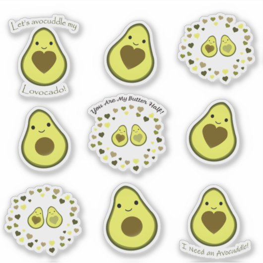 Niedlich Kawaii Avocados Sticker Set (Vorderseite)