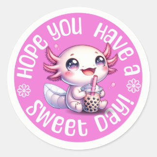 Niedlich Kawaii Axolotl "Hope you have a Sweet Day Runder Aufkleber