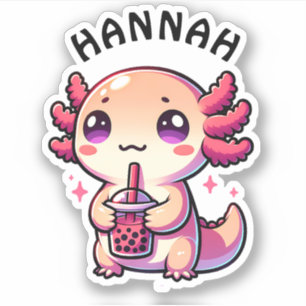 Niedlich Kawaii Axolotl mit Bubble Tee Personalisi Aufkleber