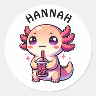 Niedlich Kawaii Axolotl mit Bubble Tee Personalisi Runder Aufkleber