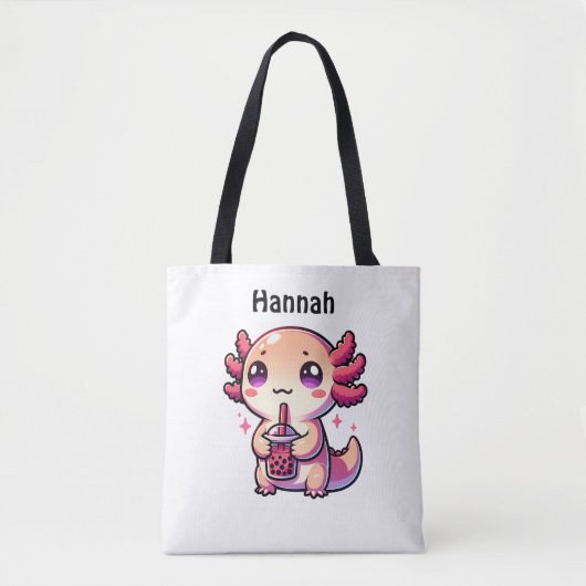 Niedlich Kawaii Axolotl mit Bubble Tee Personalisi Tasche (Vorderseite)
