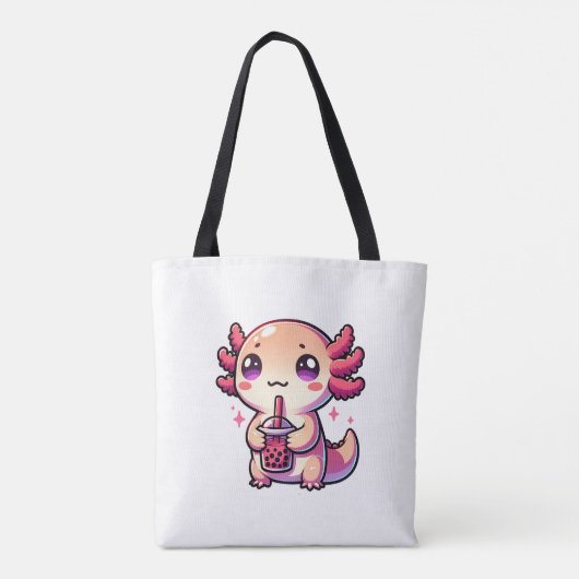 Niedlich Kawaii Axolotl mit Bubble Tee Personalisi Tasche (Rückseite)