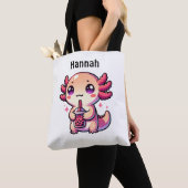 Niedlich Kawaii Axolotl mit Bubble Tee Personalisi Tasche (Von Nahem)