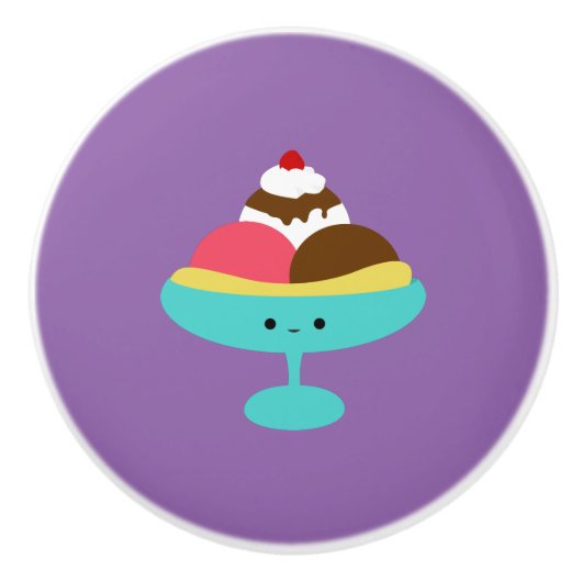 Niedlich Kawaii Banana Split Keramikknauf (Vorderseite)