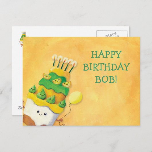 Niedlich Kawaii Birthday Cake Postkarte (Vorne/Hinten)