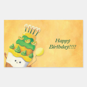Niedlich Kawaii Birthday Cake Rechteckiger Aufkleber