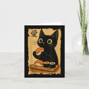 Niedlich Kawaii Black Cat Eating Sushi Funny Japan Karte
