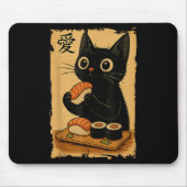 Niedlich Kawaii Black Cat Eating Sushi Funny Japan Mousepad (Vorne)