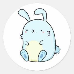 Niedlich Kawaii Blauer Hase Runder Aufkleber