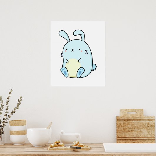 Niedlich Kawaii Blue Bunny Poster (Küche)