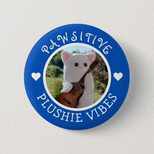Niedlich Kawaii Blue Pawsitive Plushie Vibes Foto Button (Vorderseite)