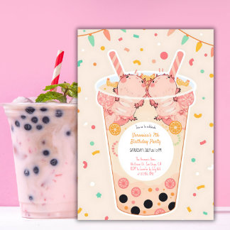 Niedlich Kawaii Boba Bubble Tea Axolotl Geburtstag Einladung