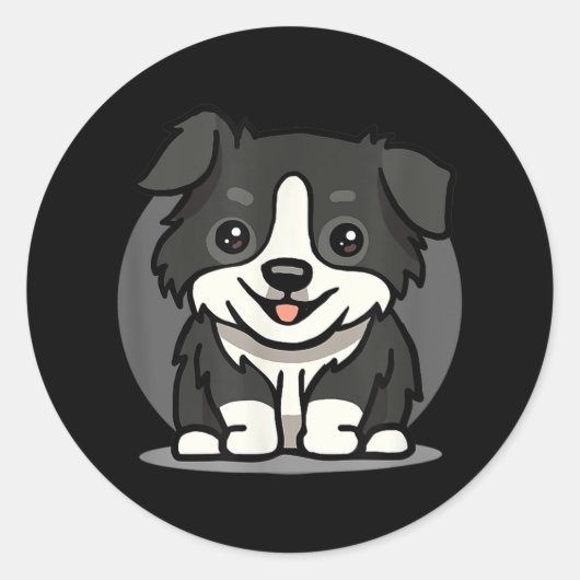 Niedlich Kawaii Border Collie Chibi Runder Aufkleber (Vorderseite)