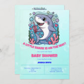 Niedlich Kawaii Bubble Tea Shark Baby Dusche Einladung (Vorne/Hinten)
