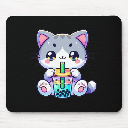Niedlich Kawaii Bubble Teekatze Japanisch Kitten A Mousepad (Vorne)