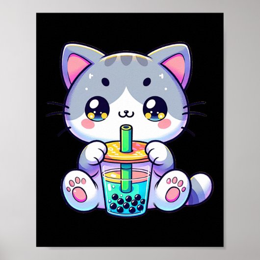 Niedlich Kawaii Bubble Teekatze Japanisch Kitten A Poster (Vorne)