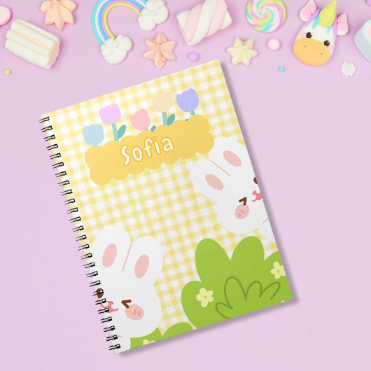 Niedlich Kawaii Bunny Pastel Frühlingsblumen Notizblock