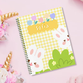Niedlich Kawaii Bunny Pastel Frühlingsblumen Notizblock