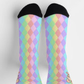 Niedlich Kawaii Bunny Rabbit auf Pastel Diamonds Socken (Oben)