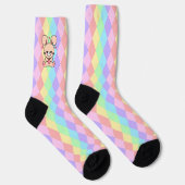 Niedlich Kawaii Bunny Rabbit auf Pastel Diamonds Socken (Rechts)