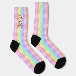 Niedlich Kawaii Bunny Rabbit auf Pastel Diamonds Socken