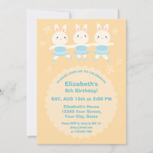 Niedlich Kawaii Bunny Rabbit Ballerina Girl Geburt Einladung (Vorderseite)