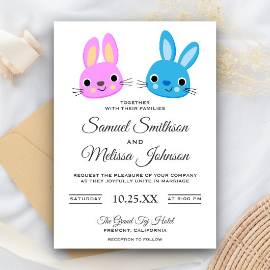 Niedlich Kawaii Bunny Rabbit Wedding Einladung