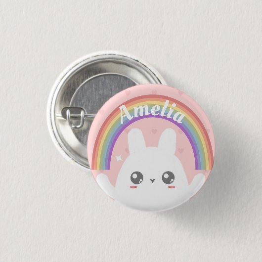 Niedlich Kawaii Bunny und Rainbow Personalisiert Button (Vorne & Hinten)