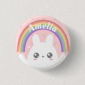 Niedlich Kawaii Bunny und Rainbow Personalisiert Button (Vorderseite)