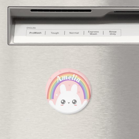 Niedlich Kawaii Bunny und Rainbow Personalisiert Magnet (In Situ (Geschirrspüler))