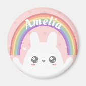 Niedlich Kawaii Bunny und Rainbow Personalisiert Magnet (Vorne)