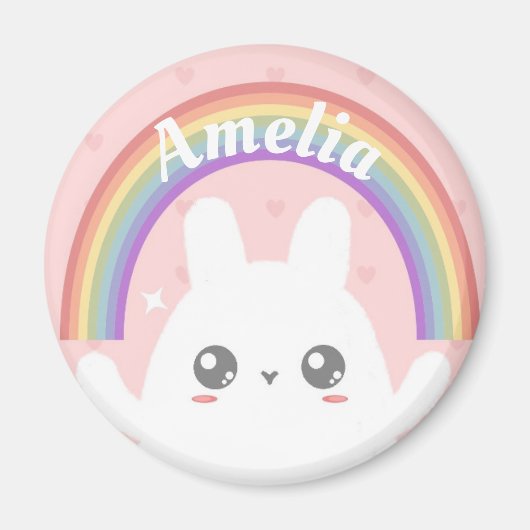 Niedlich Kawaii Bunny und Rainbow Personalisiert Magnet (Vorne)